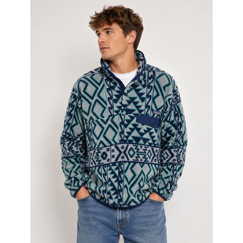 Patagonia Synchilla Snap-T Pullover Small FA14 Geometric Print Fleece 25450 Blue